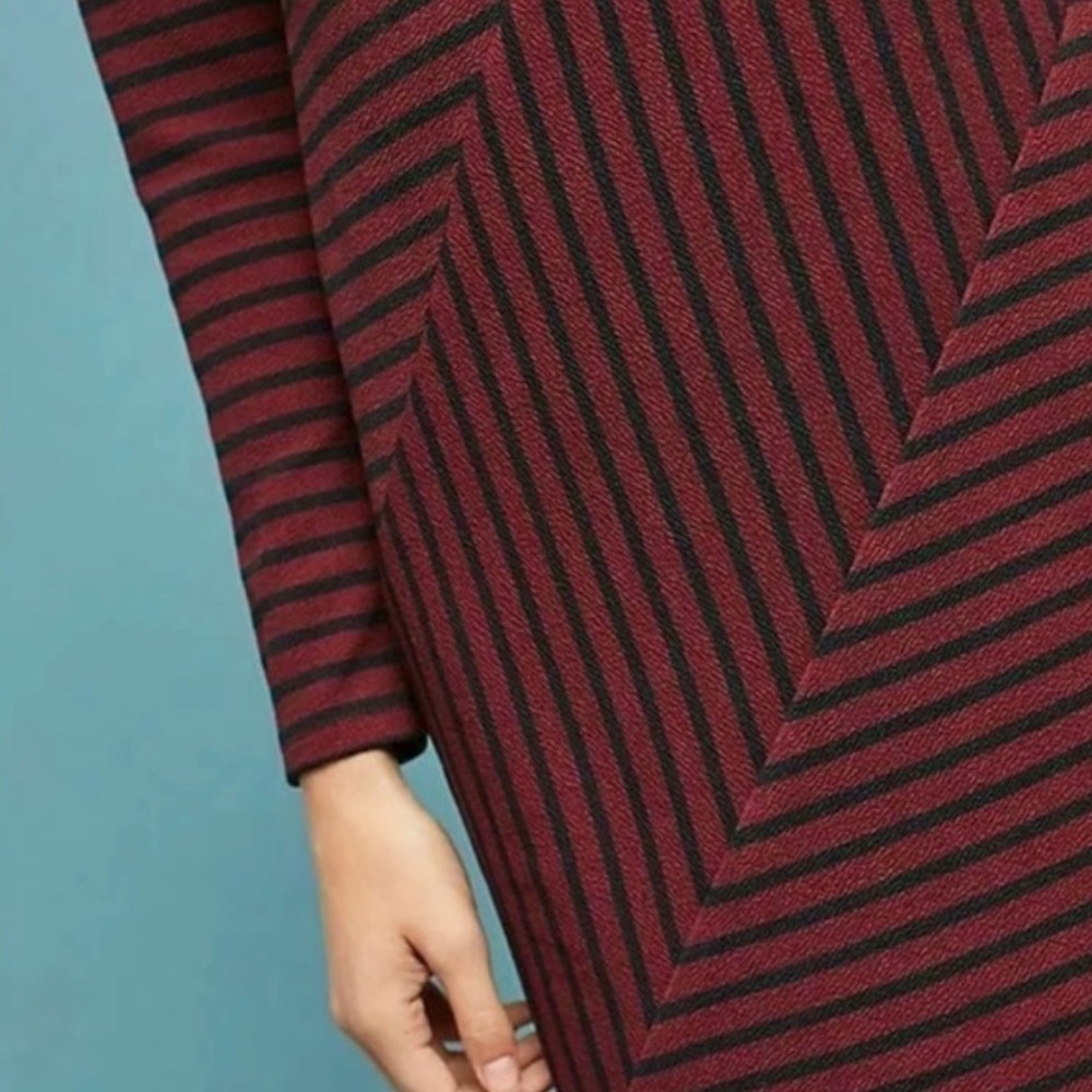 Hutch Striped Long Sleeve Dress in Black and Burgundy - Picture 3 of 10